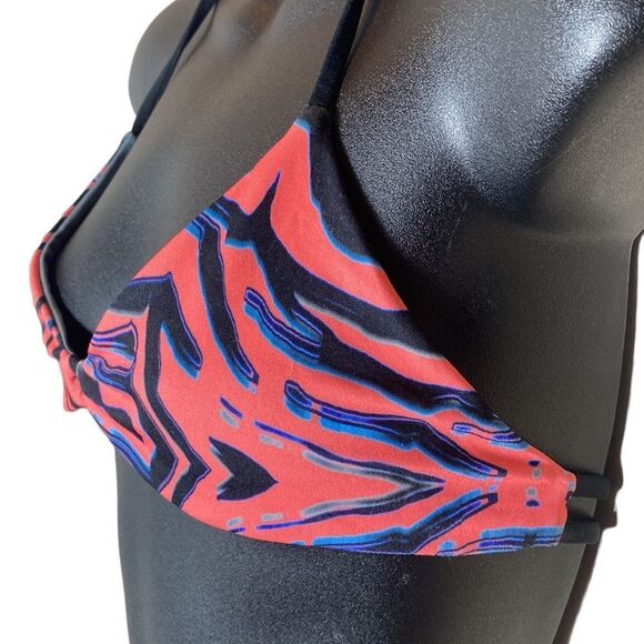 Jolyn Declan swim bikini top medium pink tiger like print w blue and purple - Picture 5 of 6